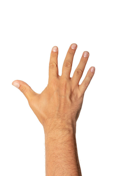Hand zeigt fünf Finger. Handgelenk mit der Nummer 5 - Foto, Bild