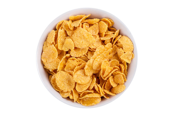 Corn flakes in a bowl isolated on white background - Photo, Image