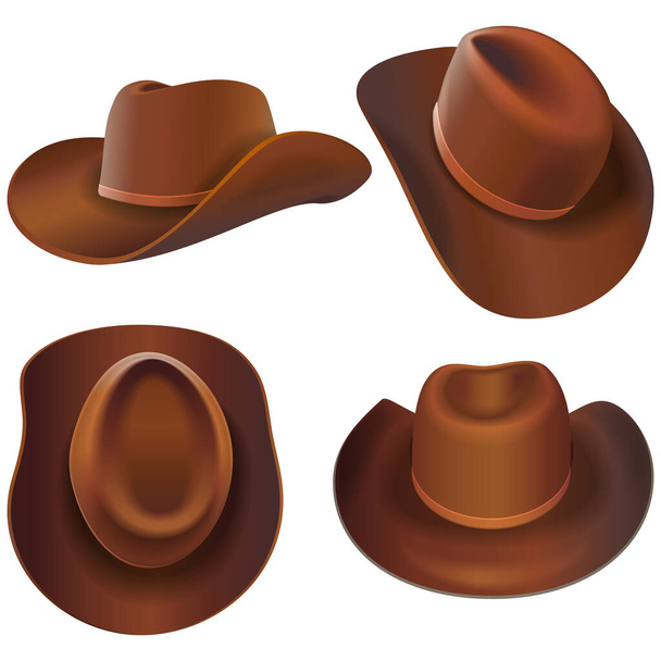 Vector Cowboy Leather Hats isolated on white background - Vecteur, image