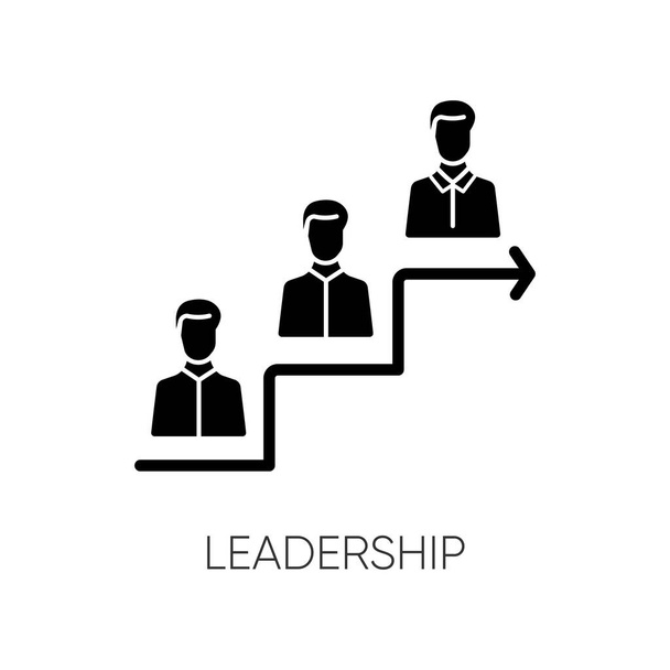 Liderlik siyah kabartma simgesi. Kariyer geliştirme, başarı elde etme silueti beyaz uzayda sembol. Şirket merdiveni, iş hevesi, iş terfisi. Vektör izole illüstrasyonu - Vektör, Görsel
