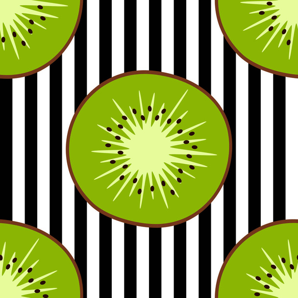 Stock vector naadloos patroon met kiwi 's op gestreepte achtergrond ontworpen voor web, stof, papier en alle prints - Vector, afbeelding