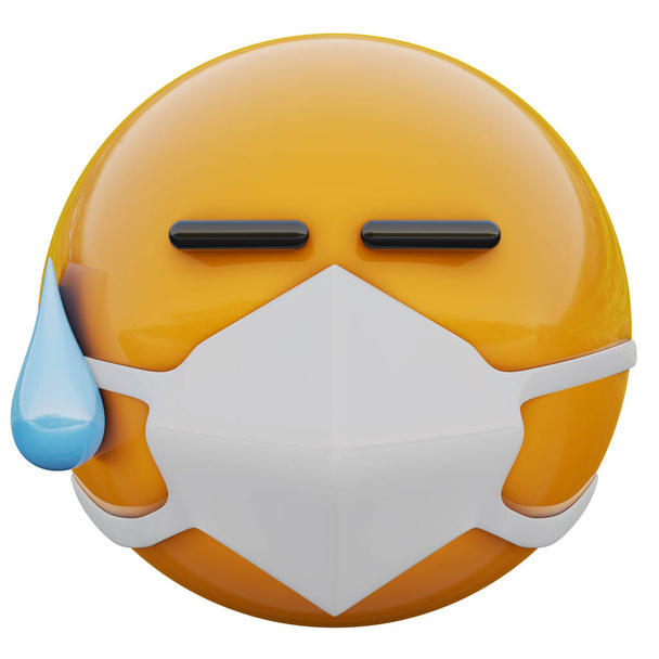 Representación en 3D de la vergonzosa cara de emoji amarillo en máscara médica que protege contra el coronavirus 2019-nCoV, MERS-nCoV, sarmientos, gripe aviar y otros virus, gérmenes y bacterias y enfermedades contagiosas
. - Foto, imagen