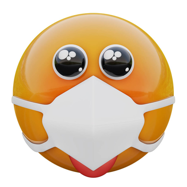 3D render of begging eyes emoji face in medical mask protecting from coronavirus 2019-nCoV, MERS-nCoV, sars, bird flu and other viruses, germs and bacteria and contagious disease. - Photo, Image