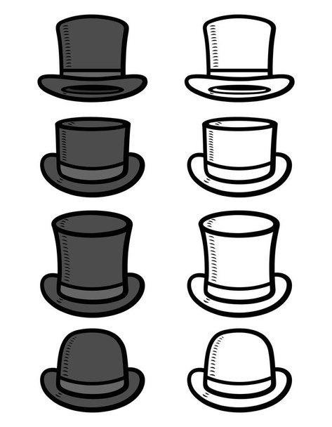 Black top hat set. Collection icon black top hat. Vector - Vetor, Imagem