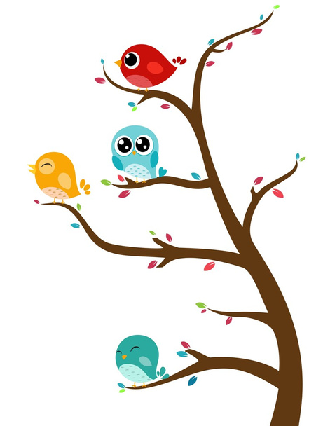 Птахи сидять на дереві
 - Вектор, зображення