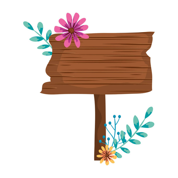 signal way wooden with flowers and leafs - Vector, Image