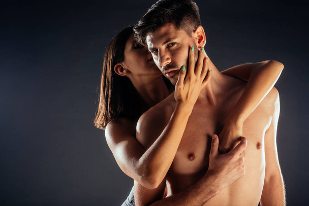 Sensual elegant half naked couple in a tender passion moment - Photo, Image
