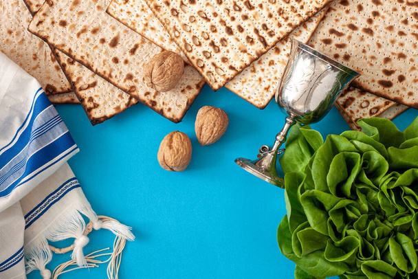 Pesah έννοια εορτασμού (εβραϊκή Πάσχα holiday.Pesach φόντο. Άνω όψη  - Φωτογραφία, εικόνα