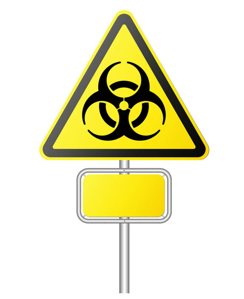 yellow biohazard warning sign on pole isolated on white - Vector, afbeelding