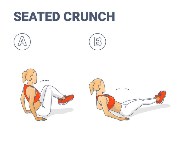Seated Crunch Exercise - Girl Working at Her Abdominals Colorful Concept. - Vektor, kép