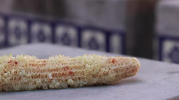 Wykończone meksykańskie resztki kolby kukurydzy spadły w parku - Materiał filmowy, wideo