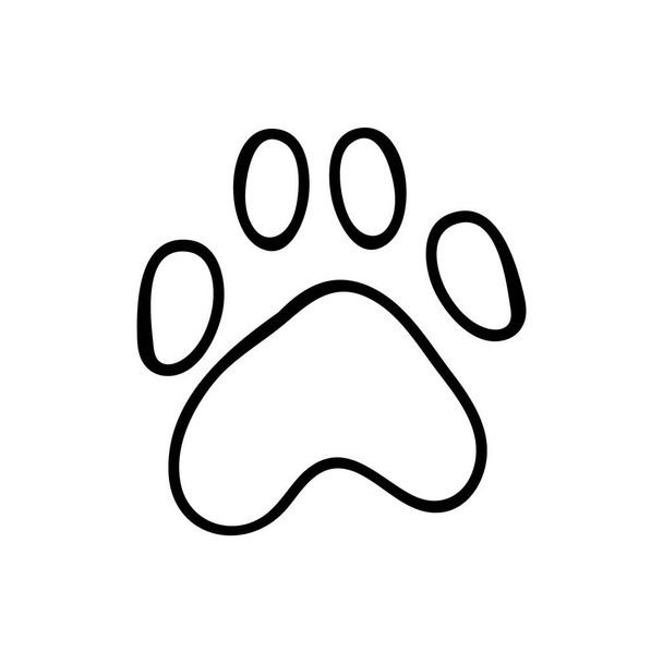 Cute cartoon monochrome dog paw print lineart vector clipart. Wildlife animal foot print for dog lovers. Stylized fun kids nature trail. Illustration mark. Isolated walking print. EPS 10.  - Vector, Image