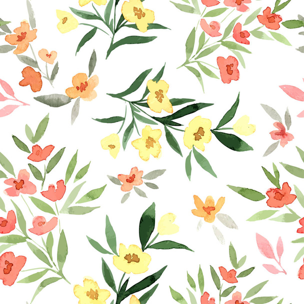 Yellow and red flowers, tiny floral seamless - Вектор, зображення