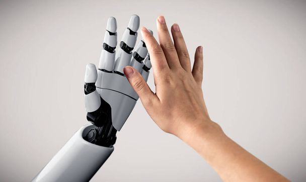 3Dレンダリング人工知能人の生活の未来のためのロボットとサイボーグ開発のAI研究。コンピュータ脳のためのデジタルデータマイニングと機械学習技術設計. - 写真・画像