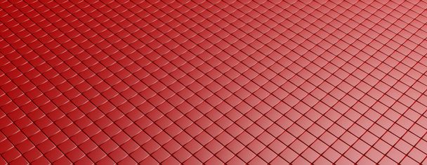 Paving stones background, square shape seamless pattern, red color texture, perspective view. Repeating abstract background, texture. 3d illustration - Photo, Image