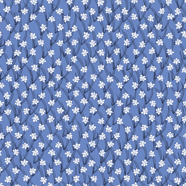 Mavi üzerinde beyaz çiçekler pürüzsüz vektör deseni - Vektör, Görsel