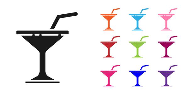 Icona in vetro Martini nero isolata su sfondo bianco. Icona del cocktail. Icona del bicchiere di vino. Set icone colorate. Illustrazione vettoriale - Vettoriali, immagini