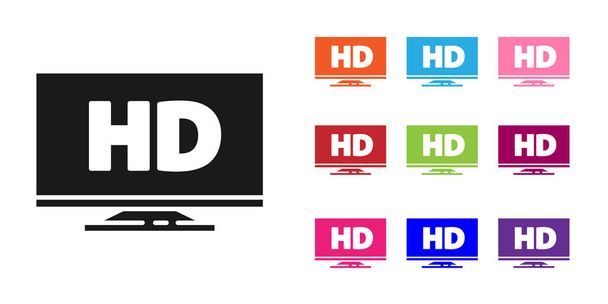 Black Smart displej s ikonou Hd video technologie izolované na bílém pozadí. Nastavit barevné ikony. Vektorová ilustrace - Vektor, obrázek