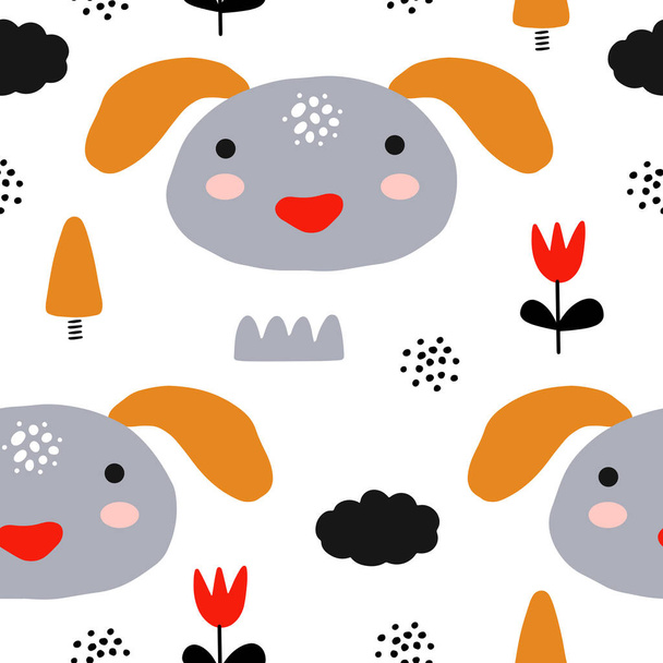 Abstract baby pattern with dog. Animal seamless cartoon illustration. Vector digital background with character art - ベクター画像