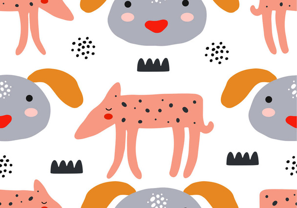 Abstract baby pattern with dog. Animal seamless cartoon illustration. Vector digital background with character art - Vector, afbeelding