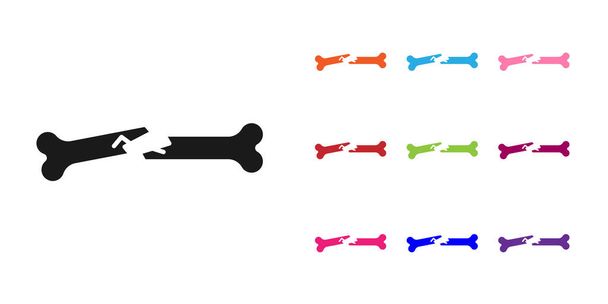 Ícone de osso quebrado humano preto isolado no fundo branco. Definir ícones coloridos. Ilustração vetorial
 - Vetor, Imagem