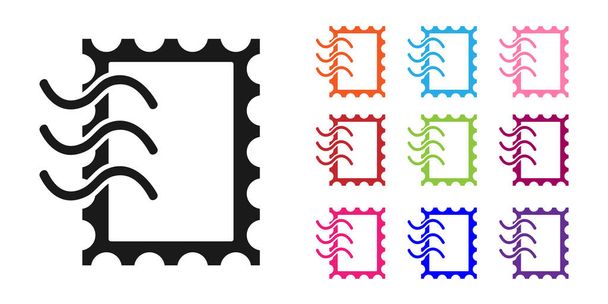 Černá Poštovní známka ikona izolované na bílém pozadí. Nastavit barevné ikony. Vektorová ilustrace - Vektor, obrázek