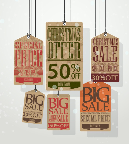 Christmas sale tags. Vintage style tags and labels - Διάνυσμα, εικόνα