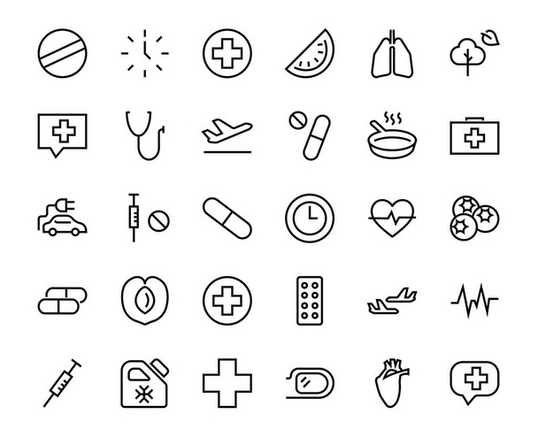 Simple Set of Medicine, Pills Related Vector Line Icons. Contains icons such as Pain, Syringe, tablet and more. Editable stroke. 480x480 pixels perfect, on a white background. - Vector, Imagen