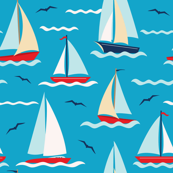 Векторный рисунок с разноцветными парусниками на море
 - Вектор,изображение