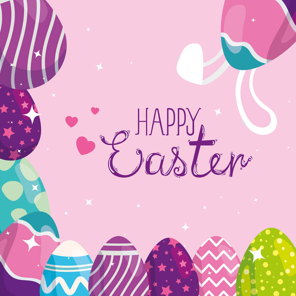 happy easter card with eggs decorated - Vector, afbeelding