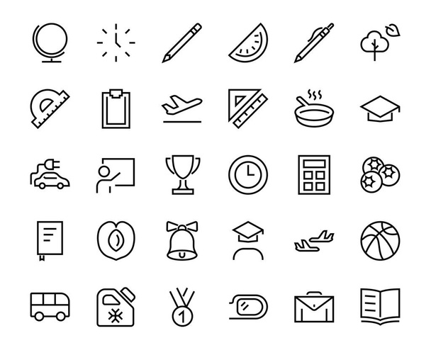 A simple set of school items. Contains icons such as student, award, geography, physical education, geometry and more. On white background. Editable stroke. 480x480. - Vector, Image