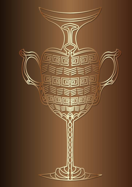 Egyptian carafe vessel, golden illustration on gradient background, ancient vase with handles, vintage decoration - Vektor, Bild