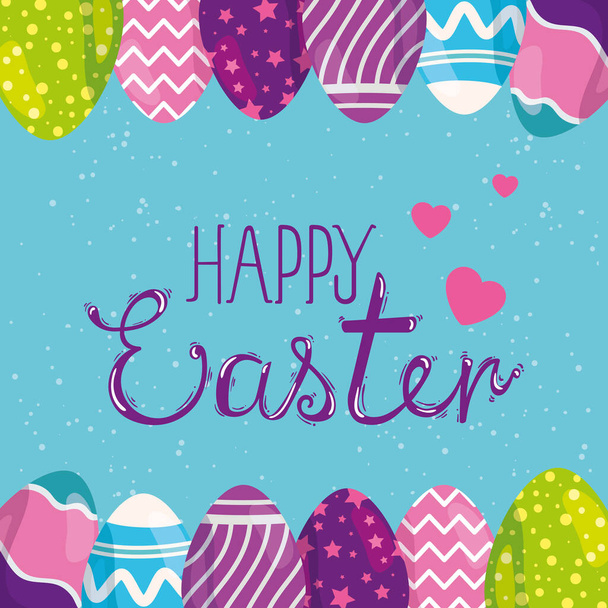 happy easter card with eggs decorated - Vector, afbeelding