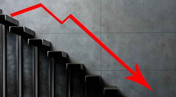 La crisis económica de 2020. Flechas rojas caen al suelo, lo que indica la recesión económica que se producirá en 2020
. - Foto, Imagen