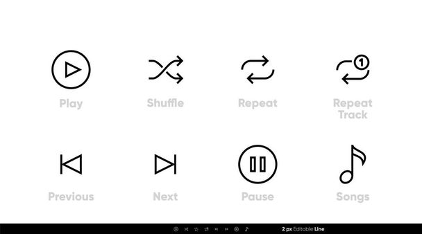 Songs and Music Control UI icons. Play, Shuffle, Repeat Track, Next, Previous and Pause vector set. Editable line vector - Vektor, obrázek