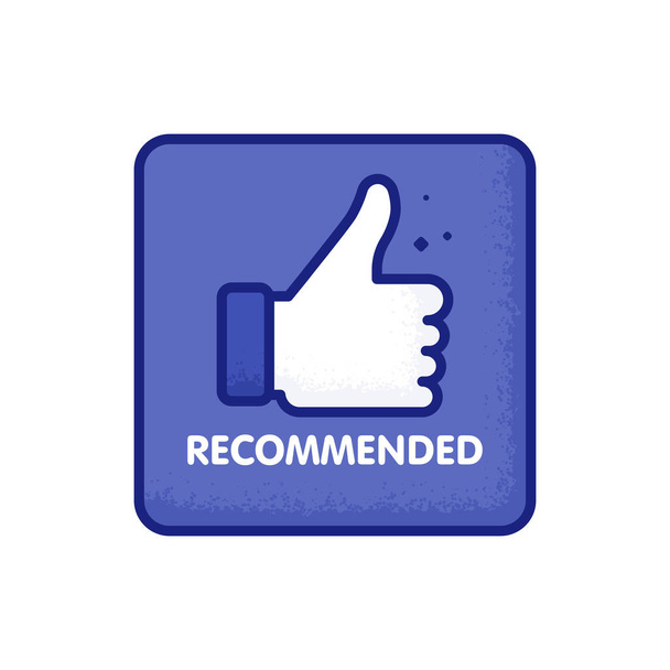 Recommended icon. Line label recommended with thumb up. Sign brand with recommended. Best tag for great brend. Banner thumb up on isolated background. Vector illustration. - Vector, Image