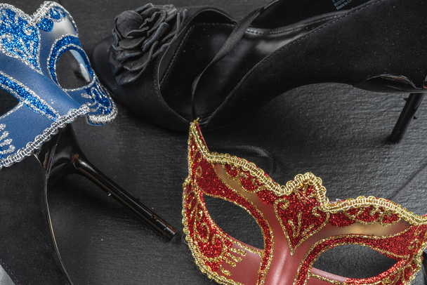 The Colombina, red, blue carnival or masquerade mask - Photo, Image