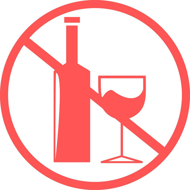 Žádná ikona alkoholického nápoje izolovaná na bílém pozadí, varovný štítek. Prohibiční alkohol - Vektor, obrázek