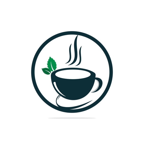 Herbal green tea cup logo, herbal drink logo,green leaf with mug logo, green leaf with tea cup logo concept.nature drink , health drink logo. - Vector, Image