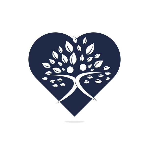 Organik insanların kalp şekli konsept logosu. İnsanlar logosu. Ağaç logosu logo şablonu. Sağlıklı insanlar ağaç ve biyoloji ikonu. İnsan karakteri ikonu doğa koruma sembolü. - Vektör, Görsel