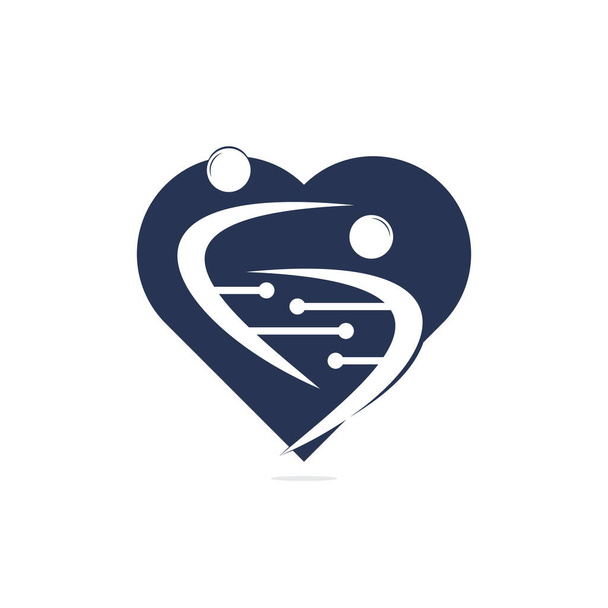 DNA umano e disegno dell'icona del vettore genetico. DNA e logo del personaggio umano. Logo del concetto di forma cardiaca DNA - Vettoriali, immagini