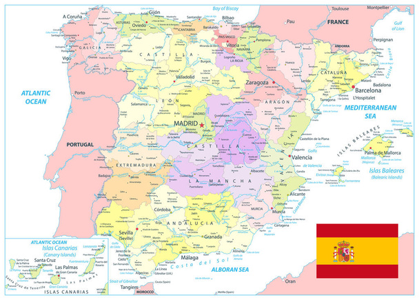 Mapa Político detallado de España Aislado en Blanco. Todos los elementos están separados en capas editables claramente etiquetadas. Ilustración vectorial
. - Vector, Imagen