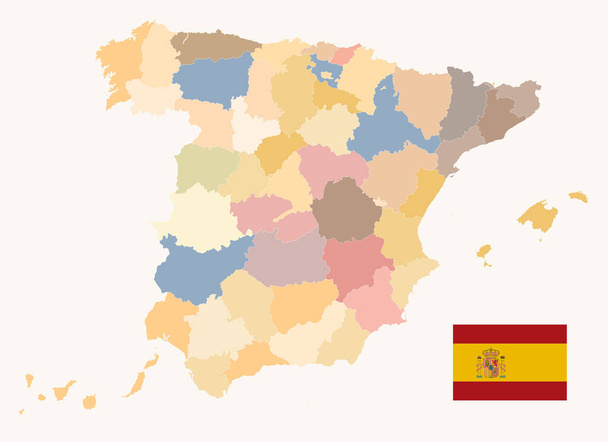 Mapa Político de España Colores Antiguos. Todos los elementos están separados en capas editables claramente etiquetadas. Ilustración vectorial
. - Vector, Imagen
