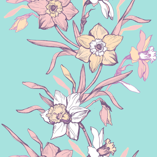Spring elegant flowers on exotic light aqua menthe background. - ベクター画像