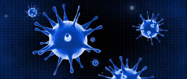 Vista microscópica de las células del virus de la gripe. Ilustración médica 3D - Foto, Imagen