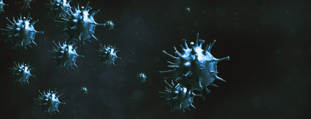 Mikroskopijny widok komórek wirusa grypy. 3D ilustracja medyczna - Zdjęcie, obraz