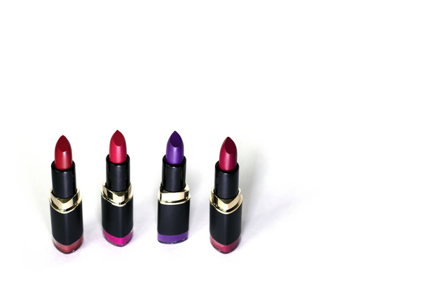 Colored matte lipsticks on a white background - Photo, Image