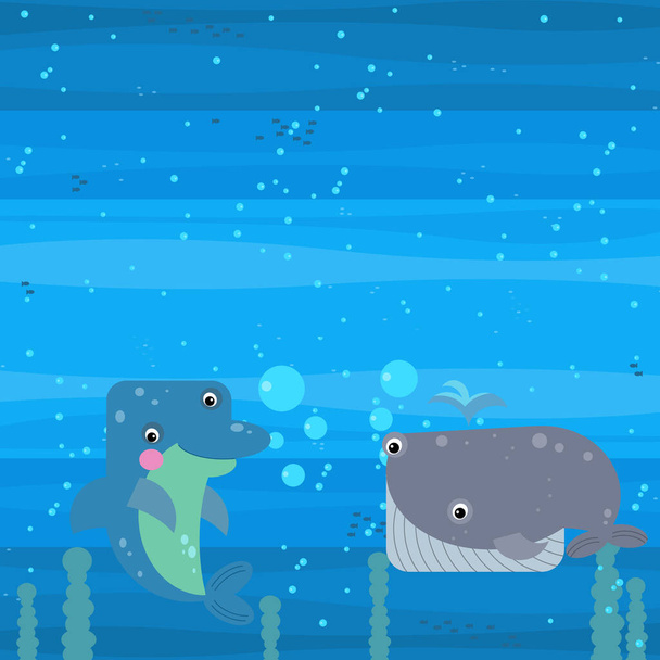 cheerful cartoon underwater scene with swimming coral reef fishes illustration for children - Valokuva, kuva