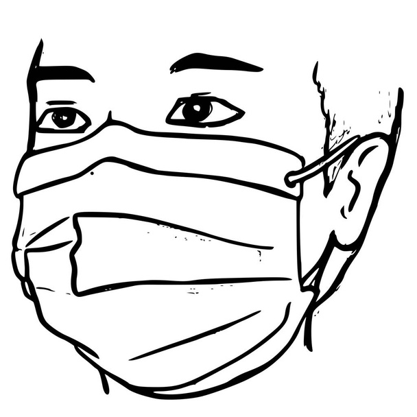 ウイルスの感染と汚染のためにマスクをしている男。医療用マスクの人間は感染から守る. - ベクター画像