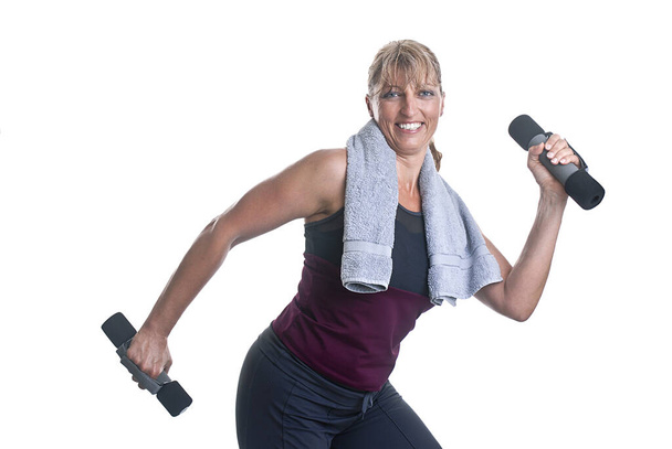 woman in fitness outfit on white background - Foto, Bild